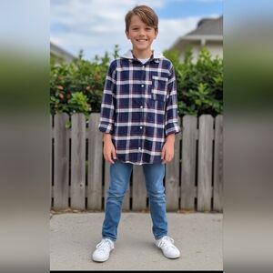 Zara Navy and White Checkered Kids Button Down Shirt
